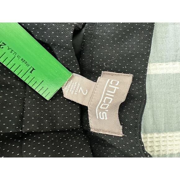 Chico's Size 2 Large Black Micro Dot Cropped Ankle Dress Pants Zipper Detail - Picture 4 of 6